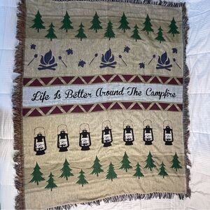 Woven Tapestry Fringe Throw Blanket Life Is Better Around The Campfire  60X50